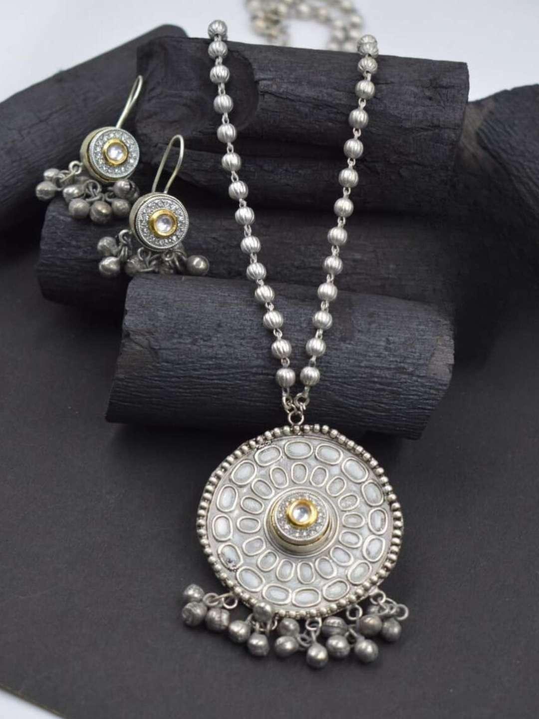 Ishhaara Round Shaped Kundan Studded Oxidised Long Necklace