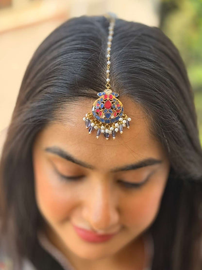 Ishhaara Royal Blue Meenakari And Kundan Gold Plated Maang Tikka