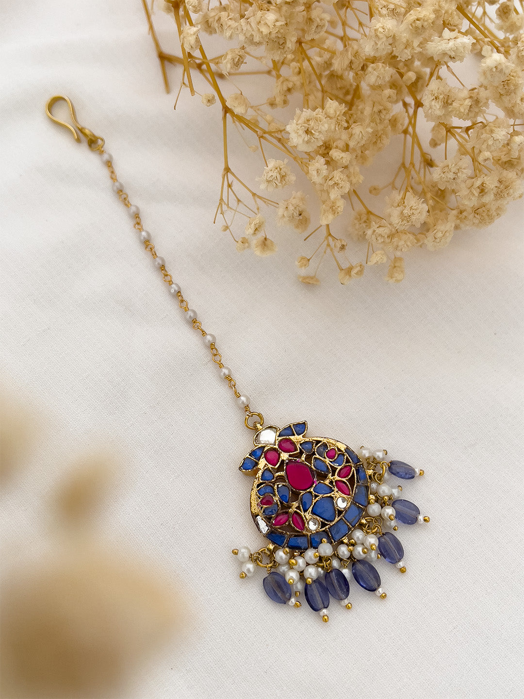 Ishhaara Royal Blue Meenakari And Kundan Gold Plated Maang Tikka