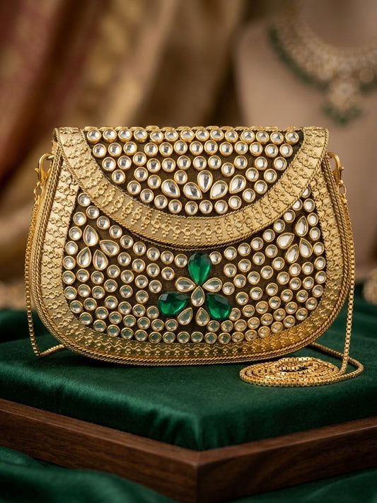 Ishhaara Royal Emerald Kundan Potli Mini Clutch