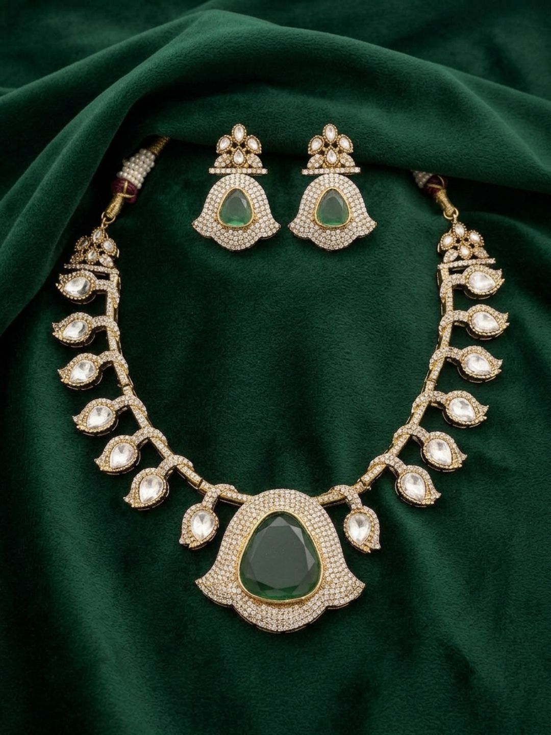 Ishhaara Royal Green Kundan Bridal Statement Necklace Set