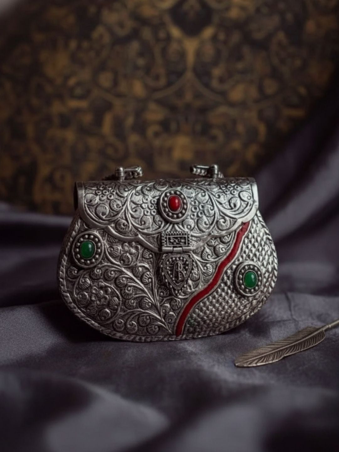 Ishhaara Royal Handcrafted Stone Embedded Brass Clutch