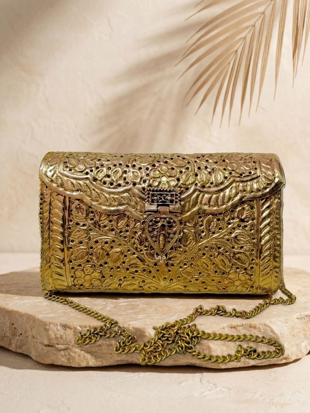 Ishhaara Royal Indian Ethnic Golden Metal Clutch
