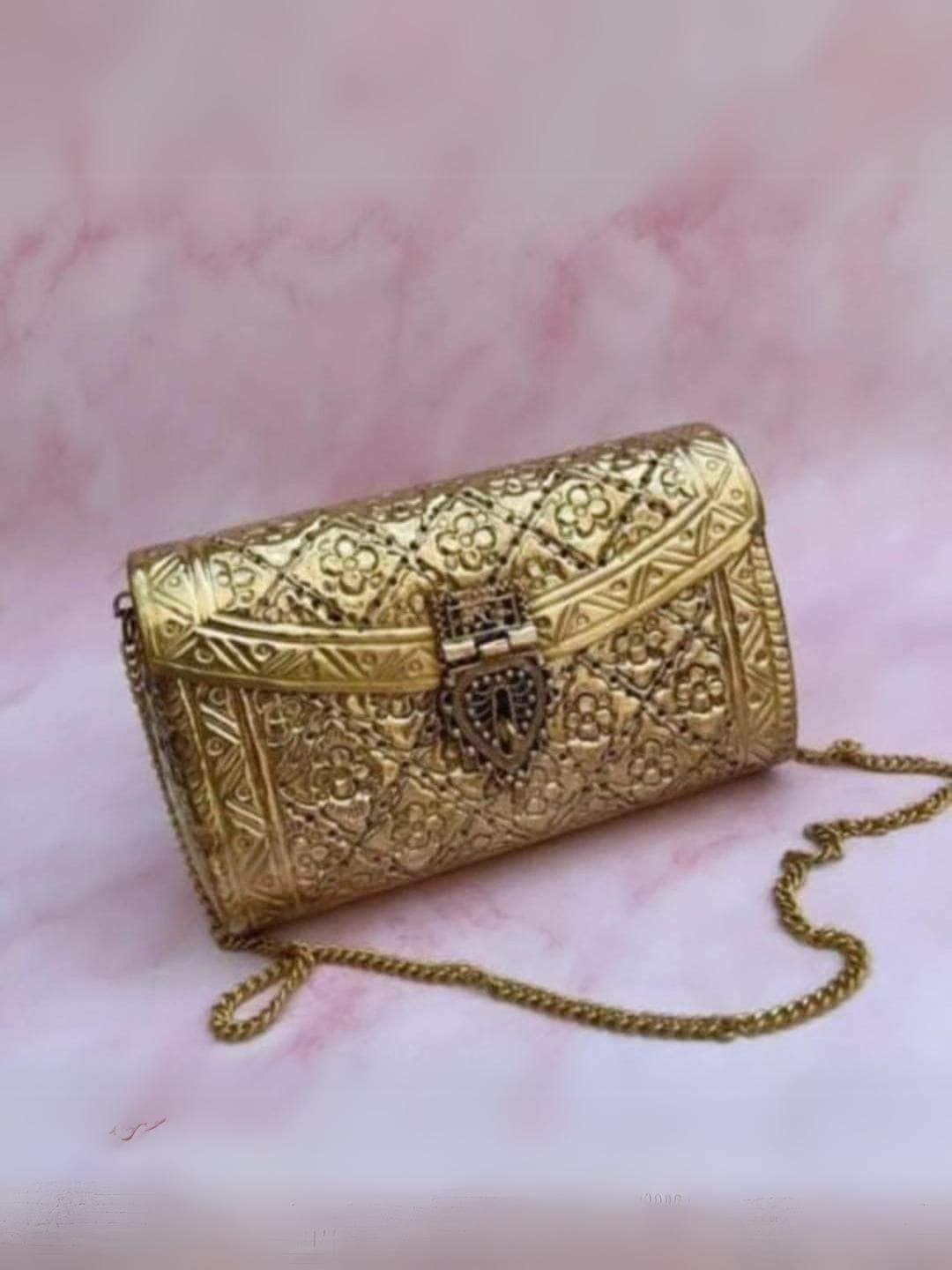 Ishhaara Royal Indian Ethnic Golden Metal Clutch