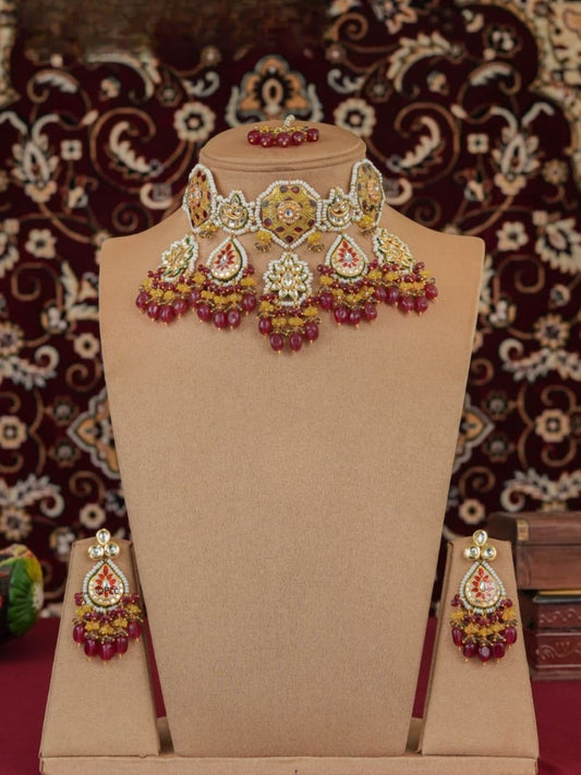 Ishhaara Royal Kundan Choker Necklace Set - handcrafted Indian jewellery