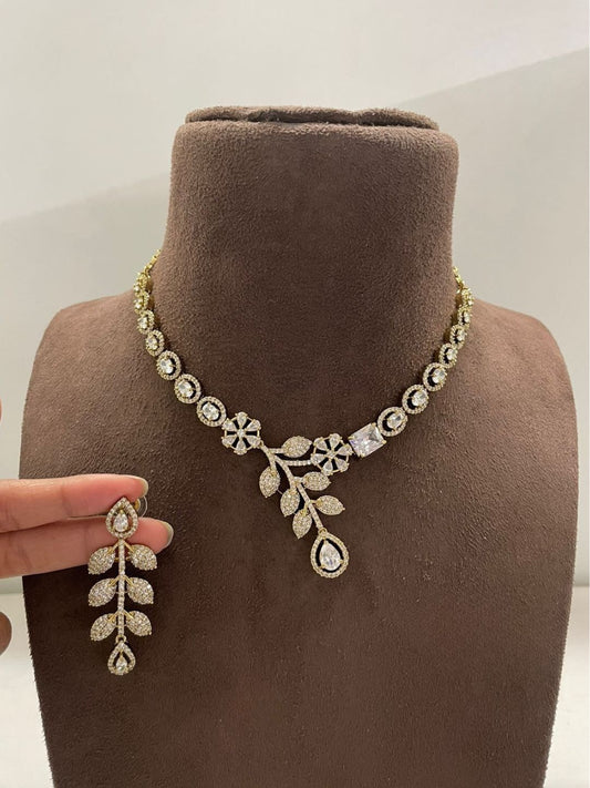 Ishhaara Royal Leaf American Diamond Necklace Set