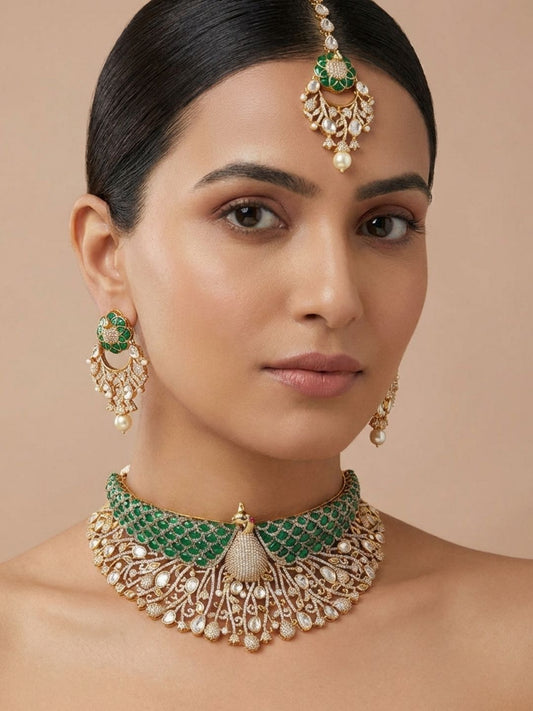 Ishhaara Royal Peacock Emerald Choker Necklace