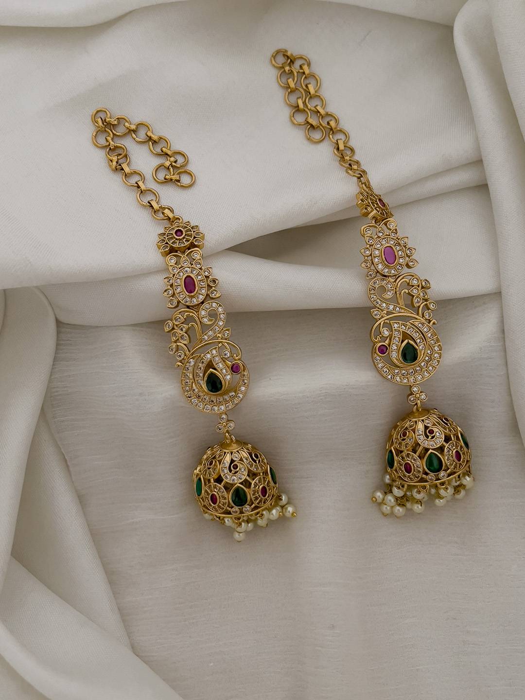 Ishhaara Ruby Ad Jhumkas With Attached Mattal