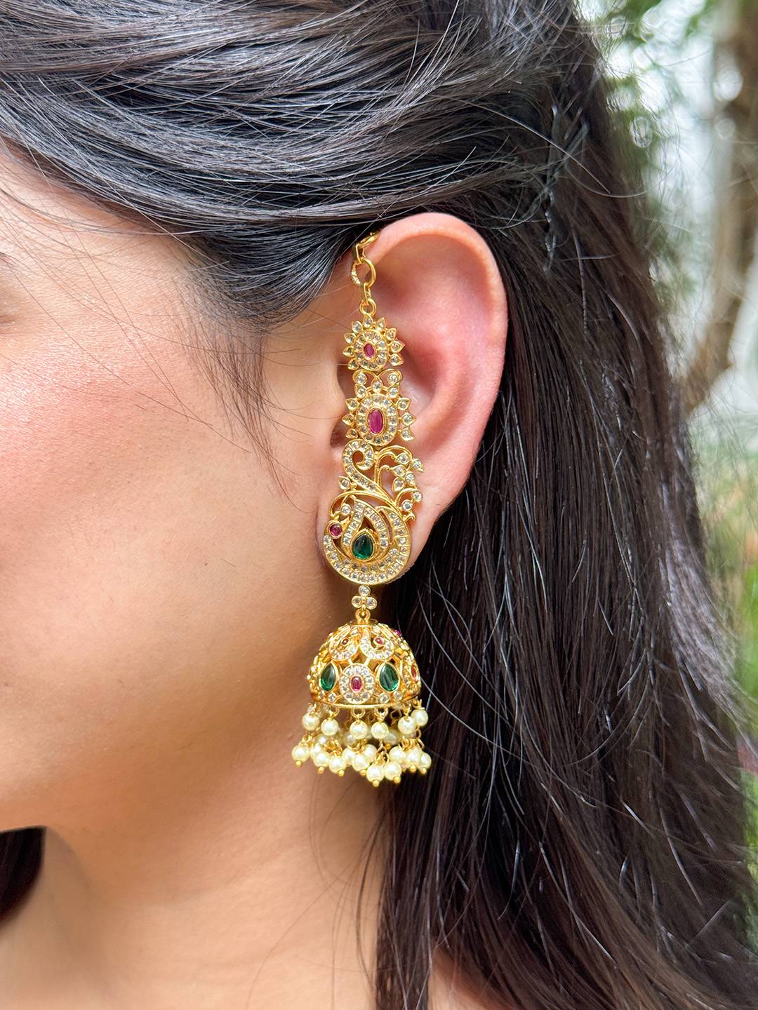 Ishhaara Ruby Ad Jhumkas With Attached Mattal