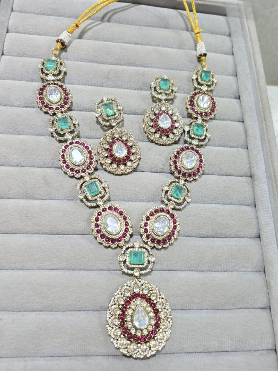 Ishhaara Ruby And Emerald Polki Necklace Set