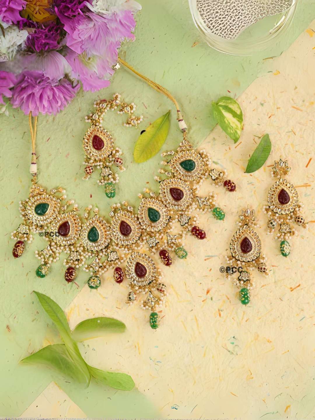 Ishhaara Ruby And Emerald Stone Studded Choker Necklace