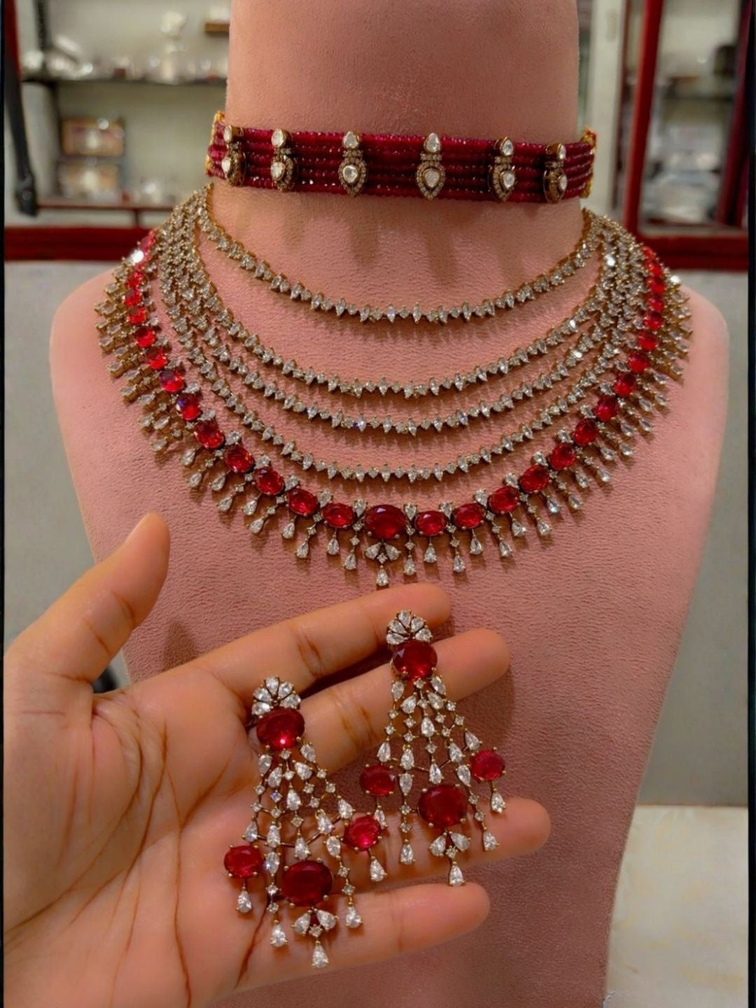 Ishhaara Ruby Bead Multi-Layer Choker Set