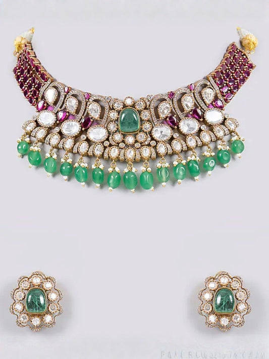 Ishhaara Ruby Beaded Choker Necklace Set