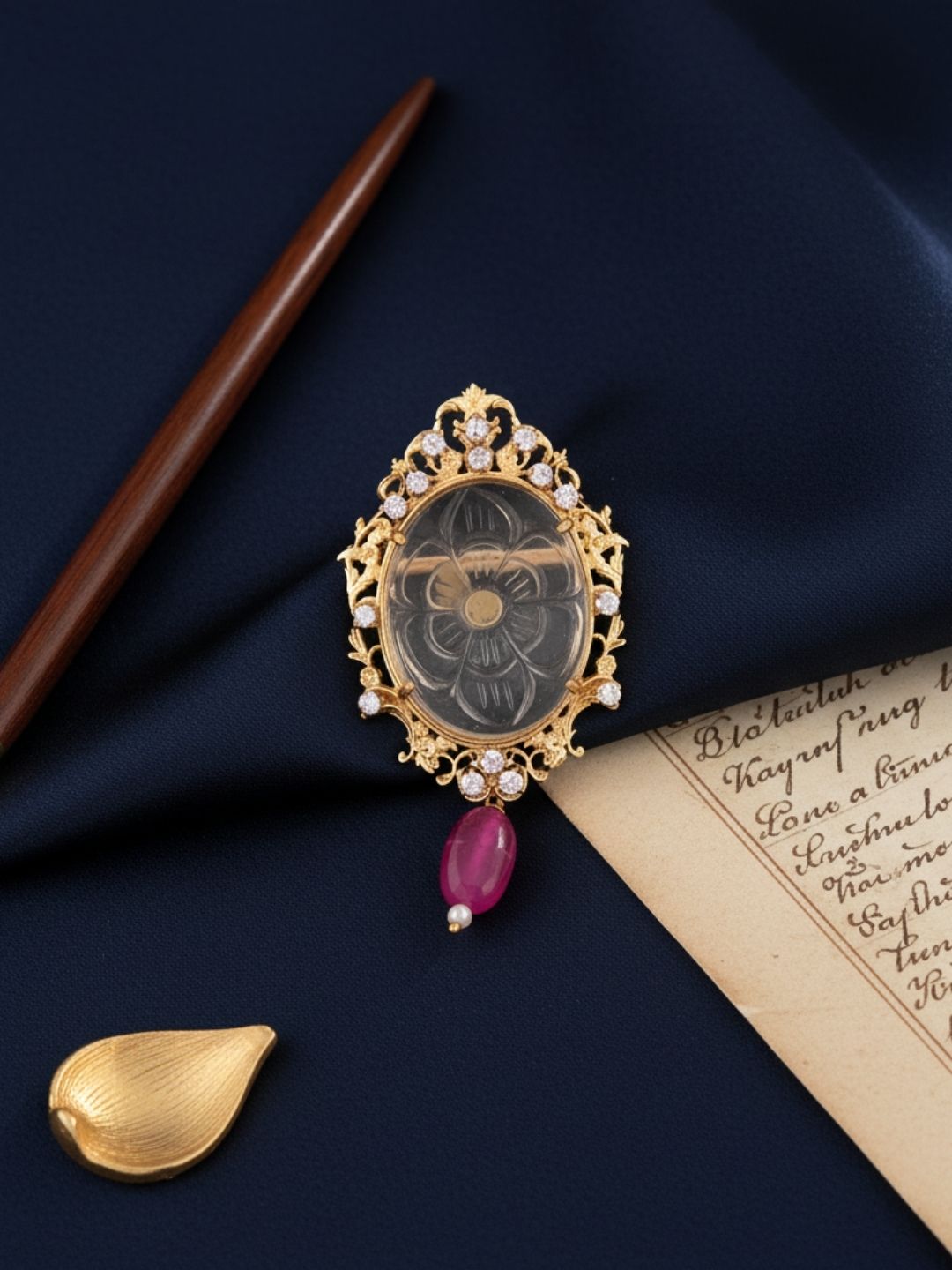 Ishhaara Ruby Droplet Horse Motif Brooch