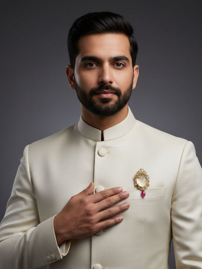 Ishhaara Ruby Droplet Horse Motif Brooch