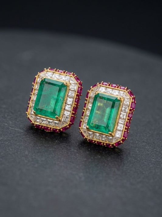 Ishhaara Ruby Emerald Diamond Earrings
