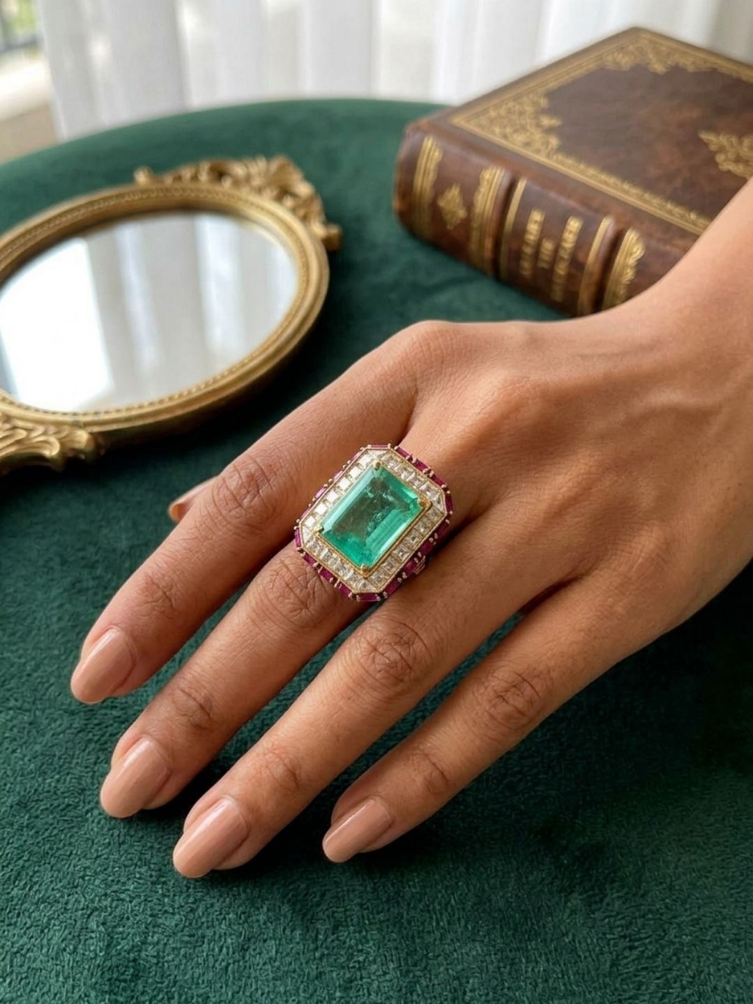 Ishhaara Ruby Emerald Diamond Ring