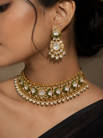 Ishhaara Ruby Emerald Kundan Pearl Choker Set