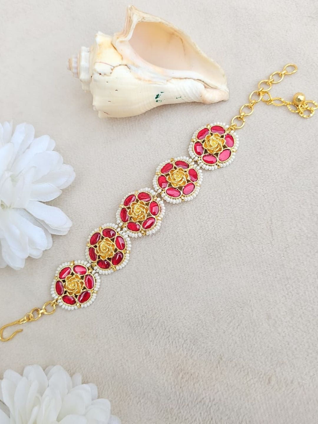 Ishhaara Ruby Flower Mathapatti - handcrafted Indian jewellery