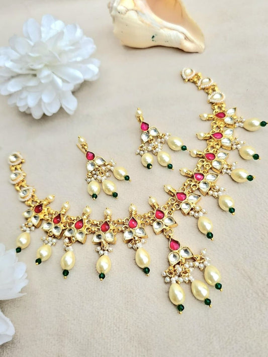 Ishhaara Ruby Green Kundan Necklace Set - handcrafted Indian jewellery