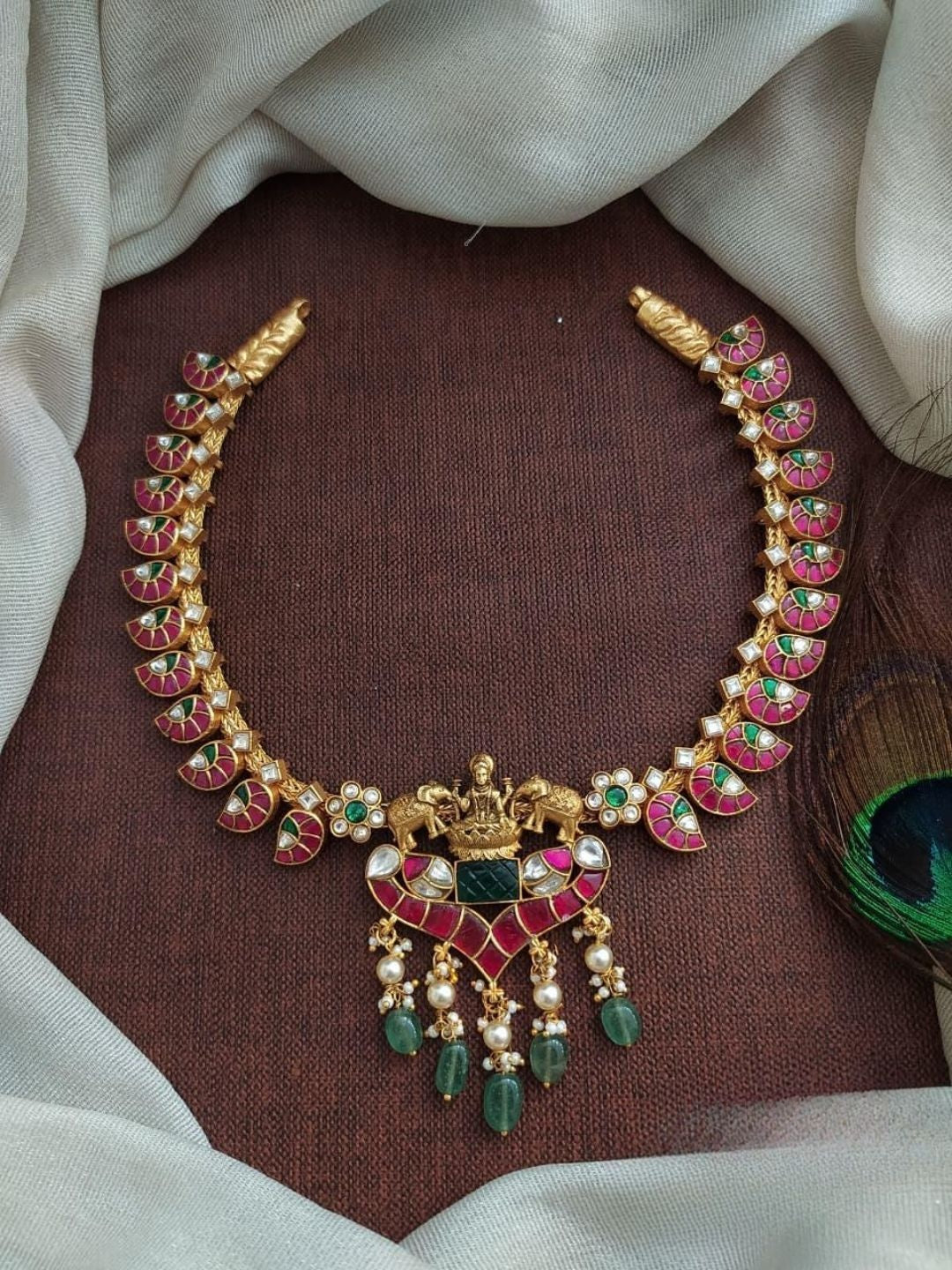 Ishhaara Ruby Kundan Hasli Necklace - handcrafted Indian jewellery