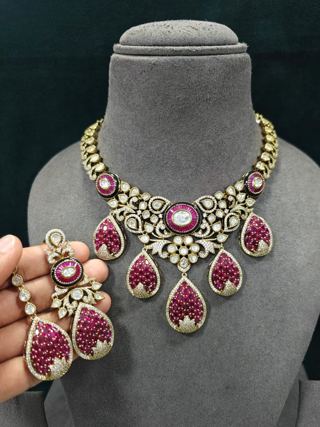 Ishhaara Ruby Pankhi Necklace Set