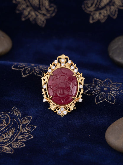 Ishhaara Ruby Red Carved Quartz Brooch