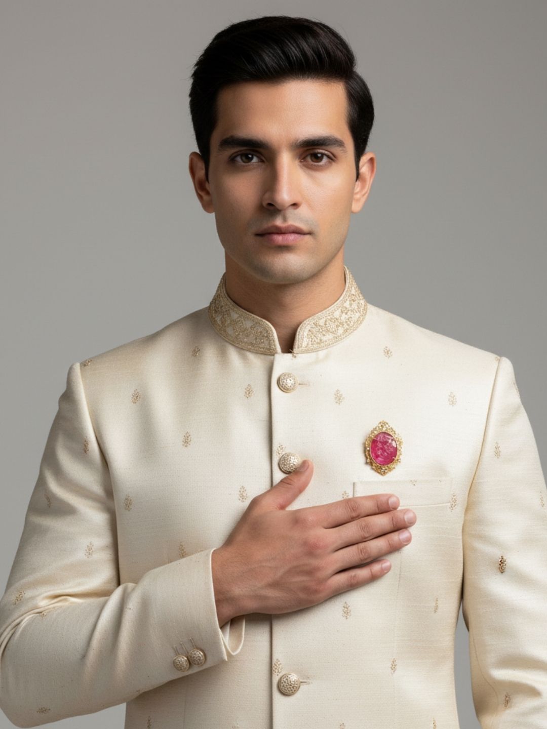 Ishhaara Ruby Red Carved Quartz Brooch