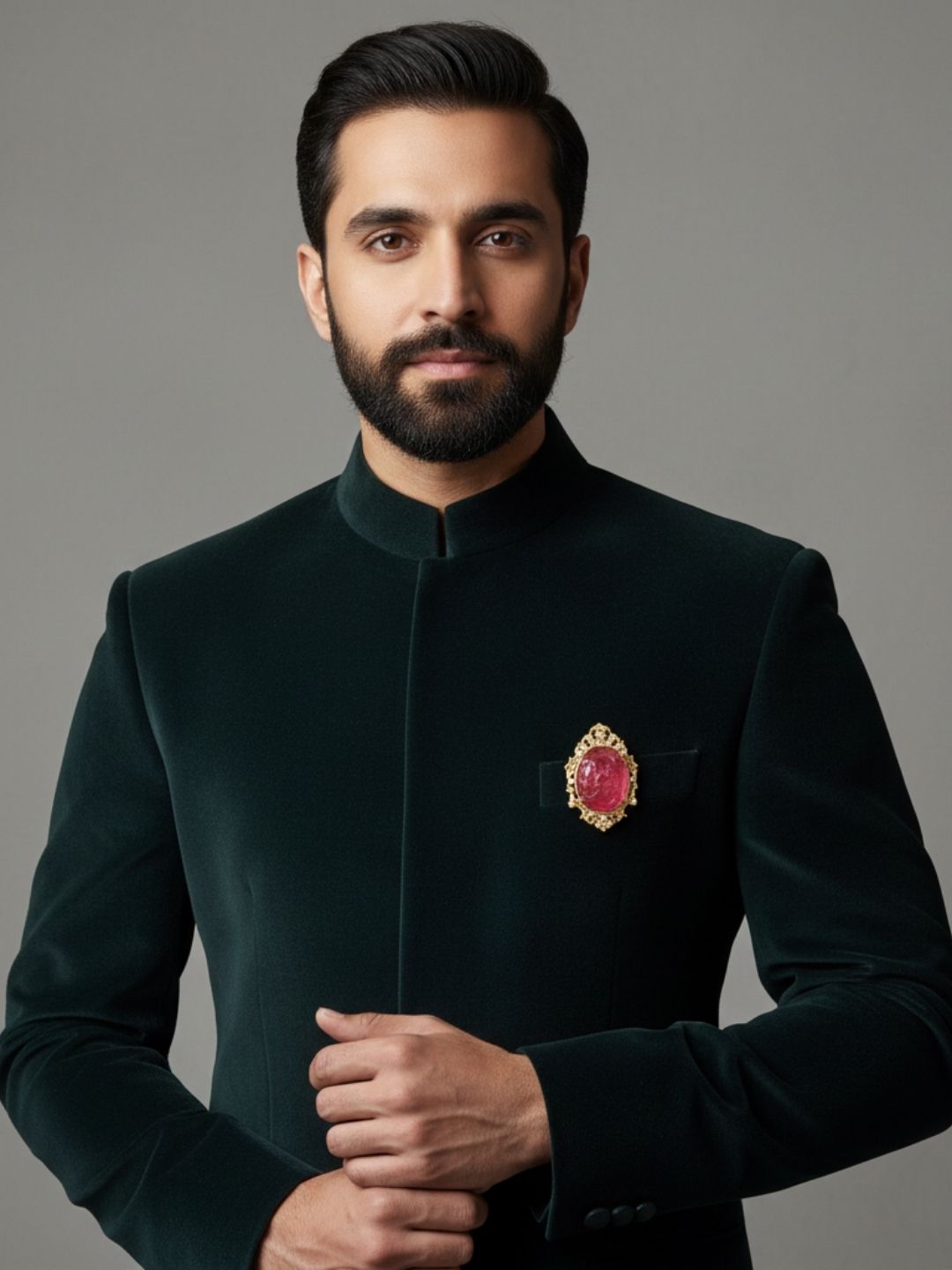 Ishhaara Ruby Red Carved Quartz Brooch