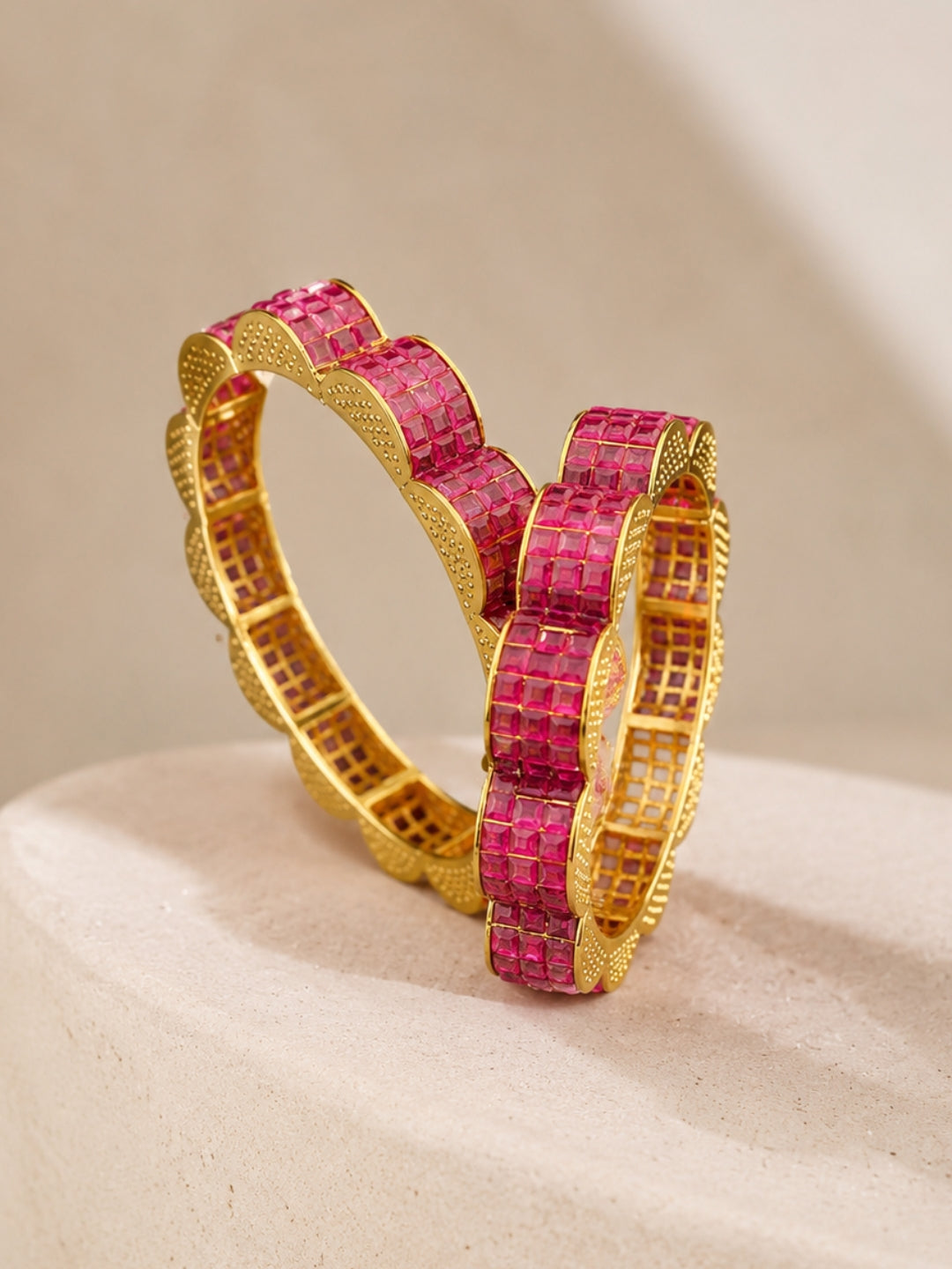 Ishhaara Ruby Stone Studded Kemp Bangles