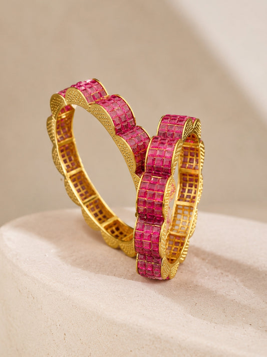 Ishhaara Ruby Stone Studded Kemp Bangles