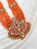 Ishhaara Ruby Stone Studded Layered Long Temple Necklace