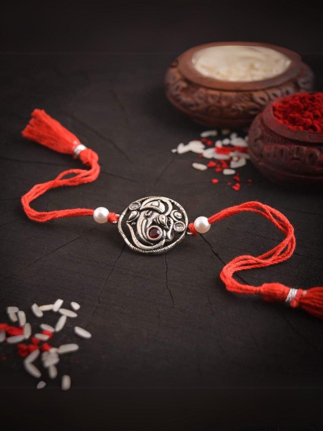 Ishhaara Ruby Studded Ganeshji Oxidised Rakhi