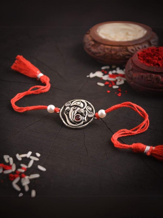 Ishhaara Ruby Studded Ganeshji Oxidised Rakhi