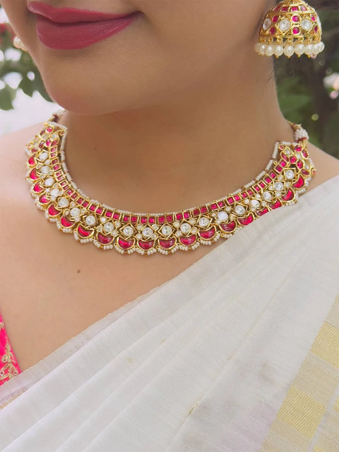 Ishhaara Ruby Studded Kemp Choker Necklace