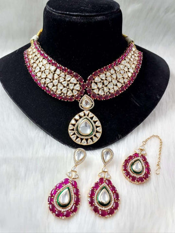 Ishhaara Ruby Studded Moissanite Choker Necklace Set