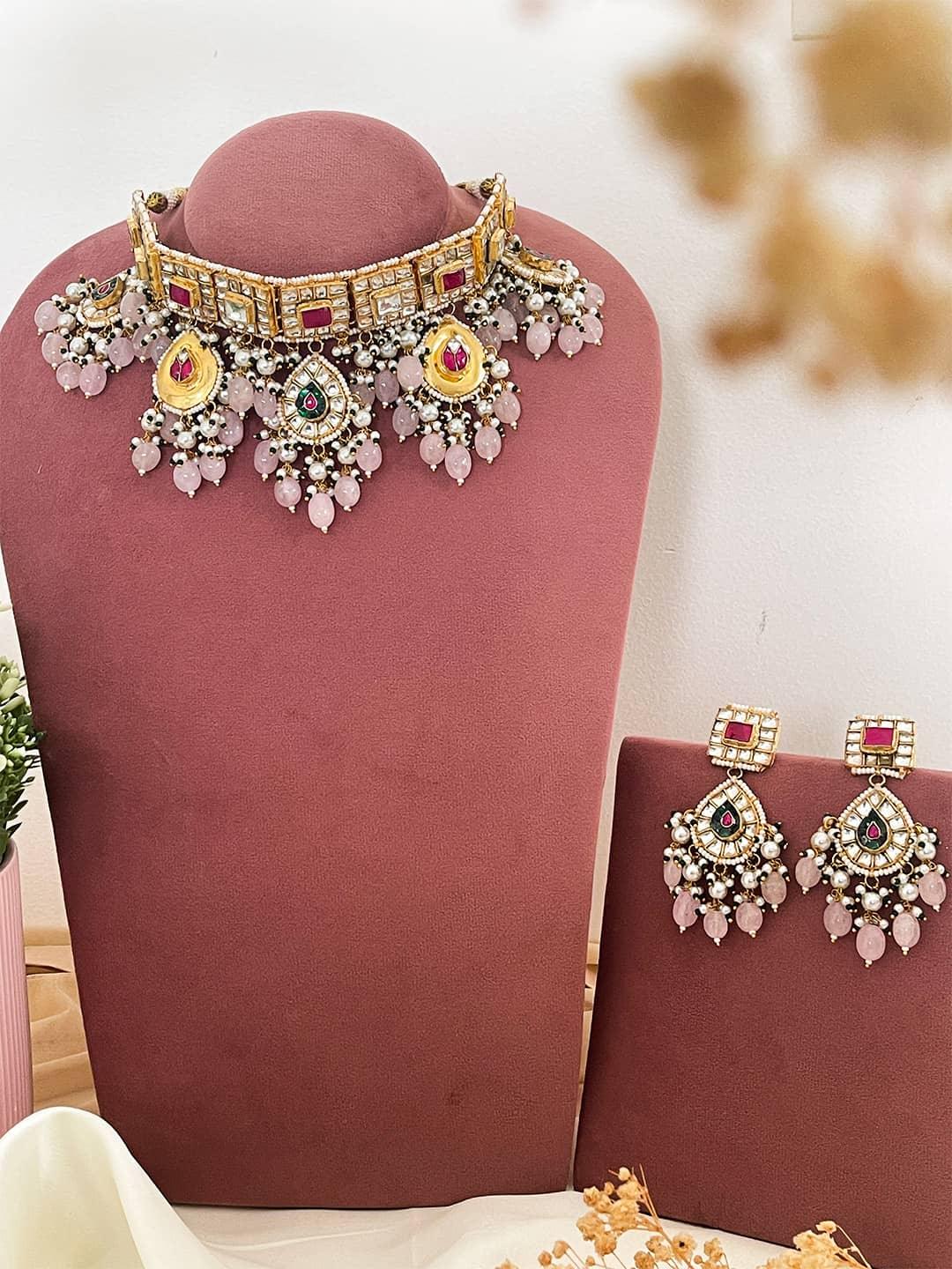 Ishhaara Ruby Studded Pachi Kundan Drop Necklace