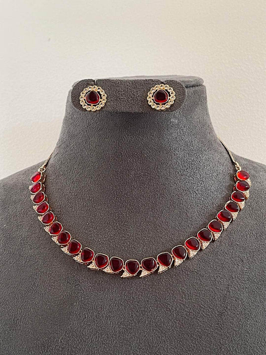 Ishhaara Ruby Studded Zircon Necklace Set
