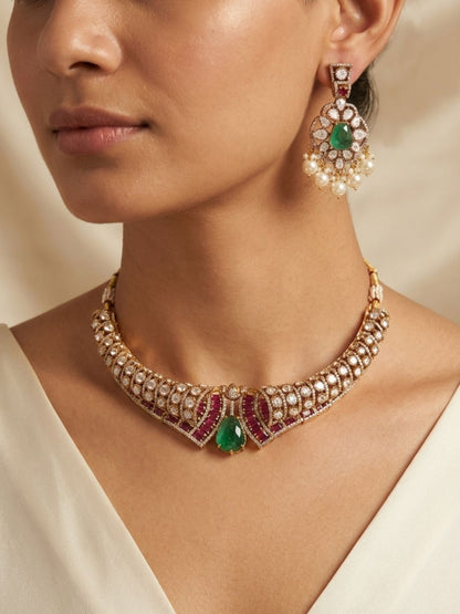 Ishhaara Rubygreen Doublet Moissanite Kundan Statement Necklace