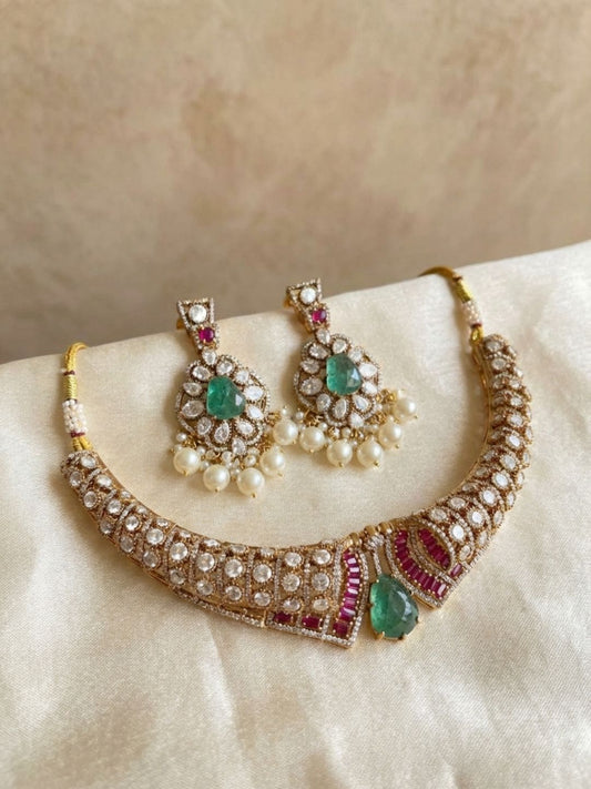 Ishhaara Rubygreen Doublet Moissanite Kundan Statement Necklace