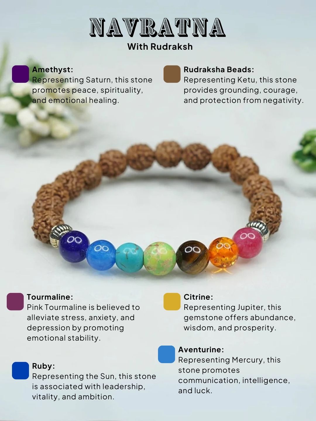 Ishhaara Rudraksha 7 Chakra Bracelet
