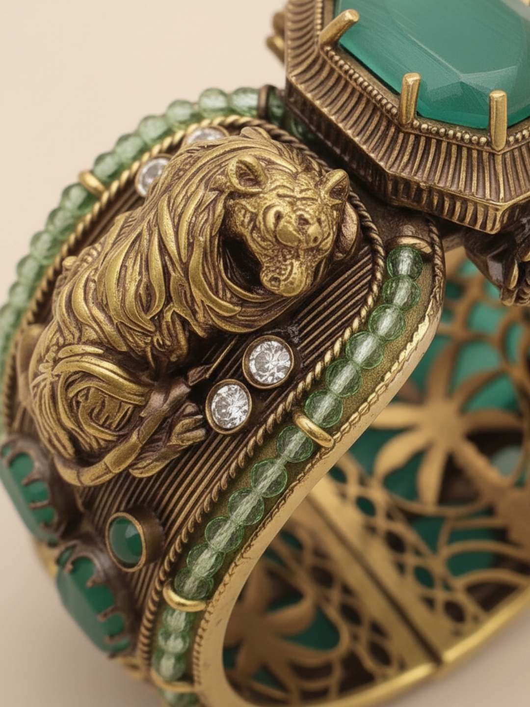 Ishhaara Sabyasachi Inspired Bengal Tiger Semi Precious Stones Broad Kada