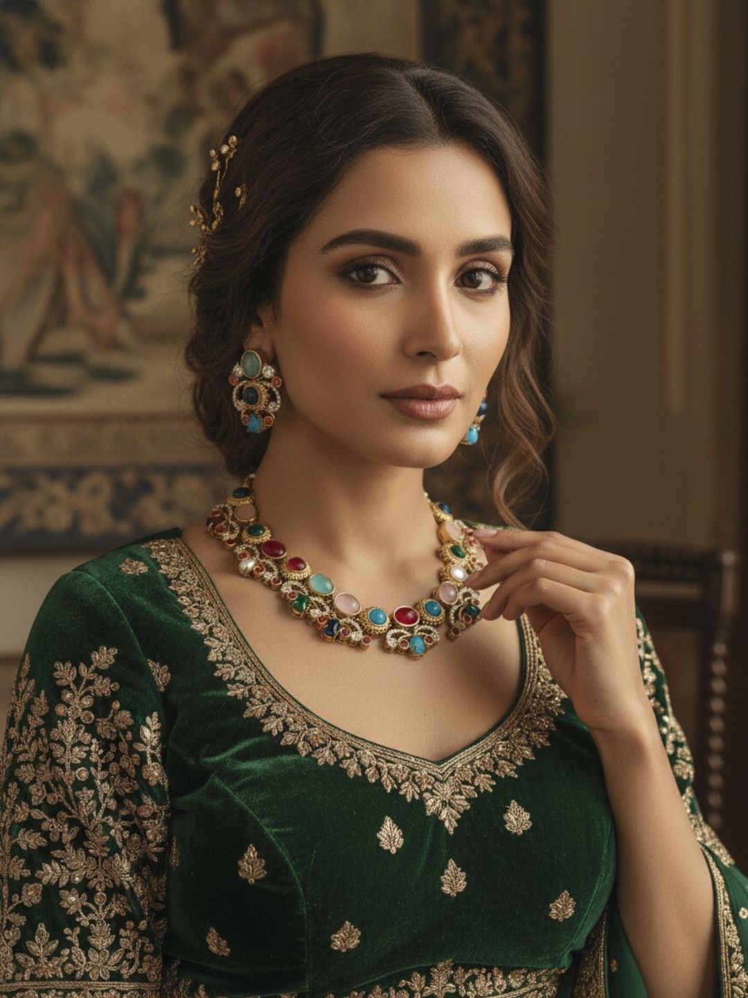 Ishhaara Sabyasachi Inspired Navratan Pearl Polki Necklace Set