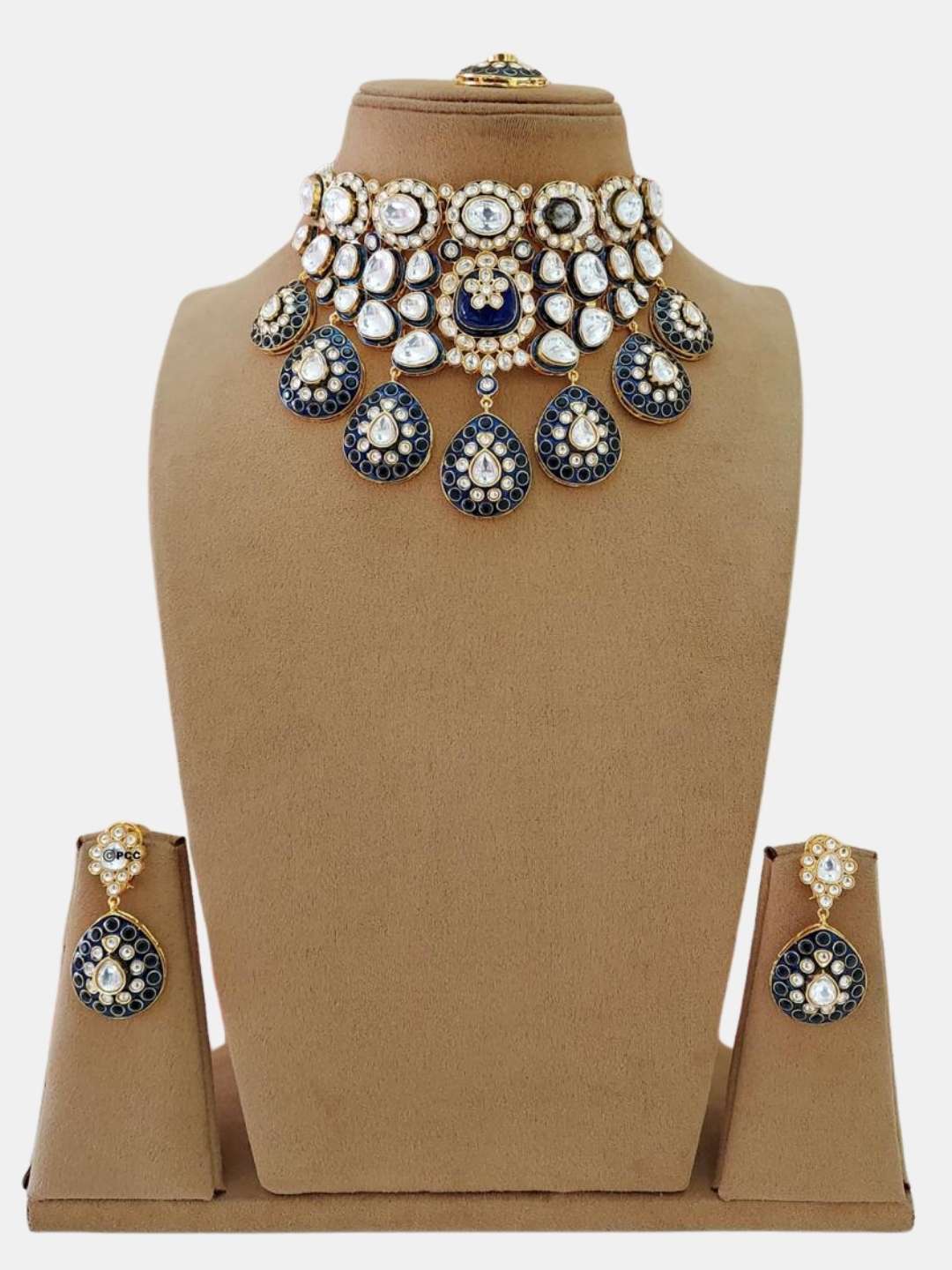 Ishhaara Sabyasachi Inspired Sapphire Blue Meenakari Faux Uncut Polki Kundan Bridal Necklace