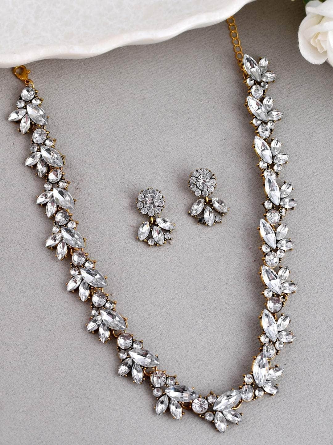 Ishhaara Samidha Singh In Leaf Crystal Necklace With Earring - Silver