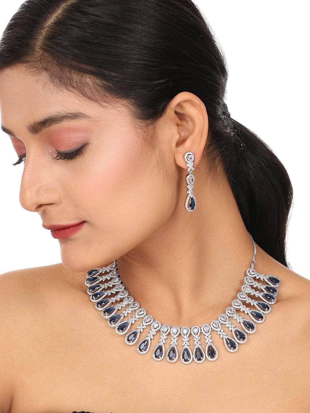 Ishhaara Sapphire Ad Brass Necklace Set