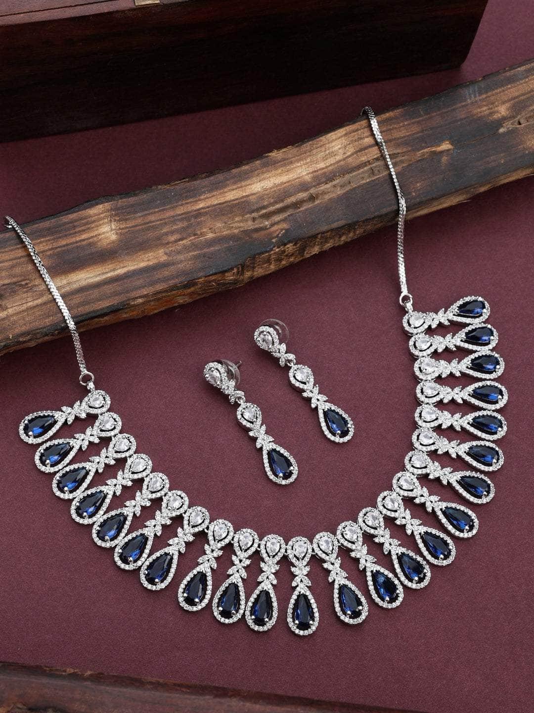 Ishhaara Sapphire Ad Brass Necklace Set