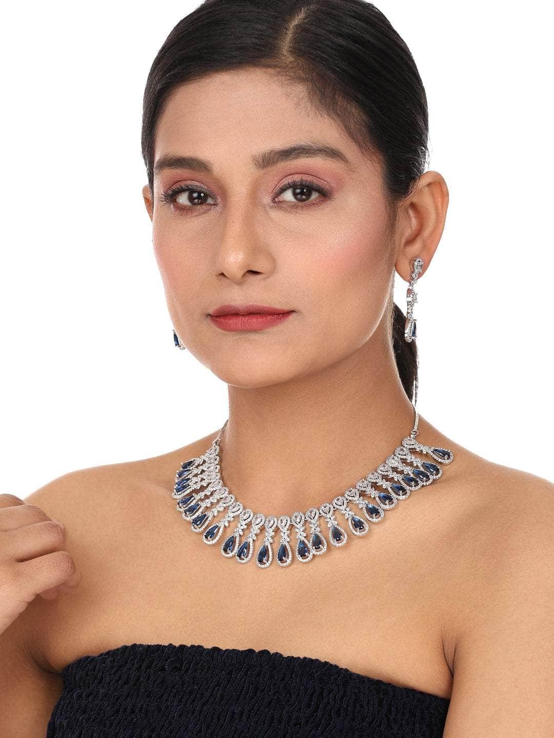 Ishhaara Sapphire Ad Brass Necklace Set