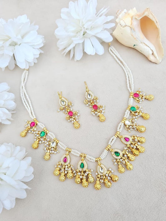 Ishhaara Sapphire Blue Statement Necklace Set - handcrafted Indian jewellery