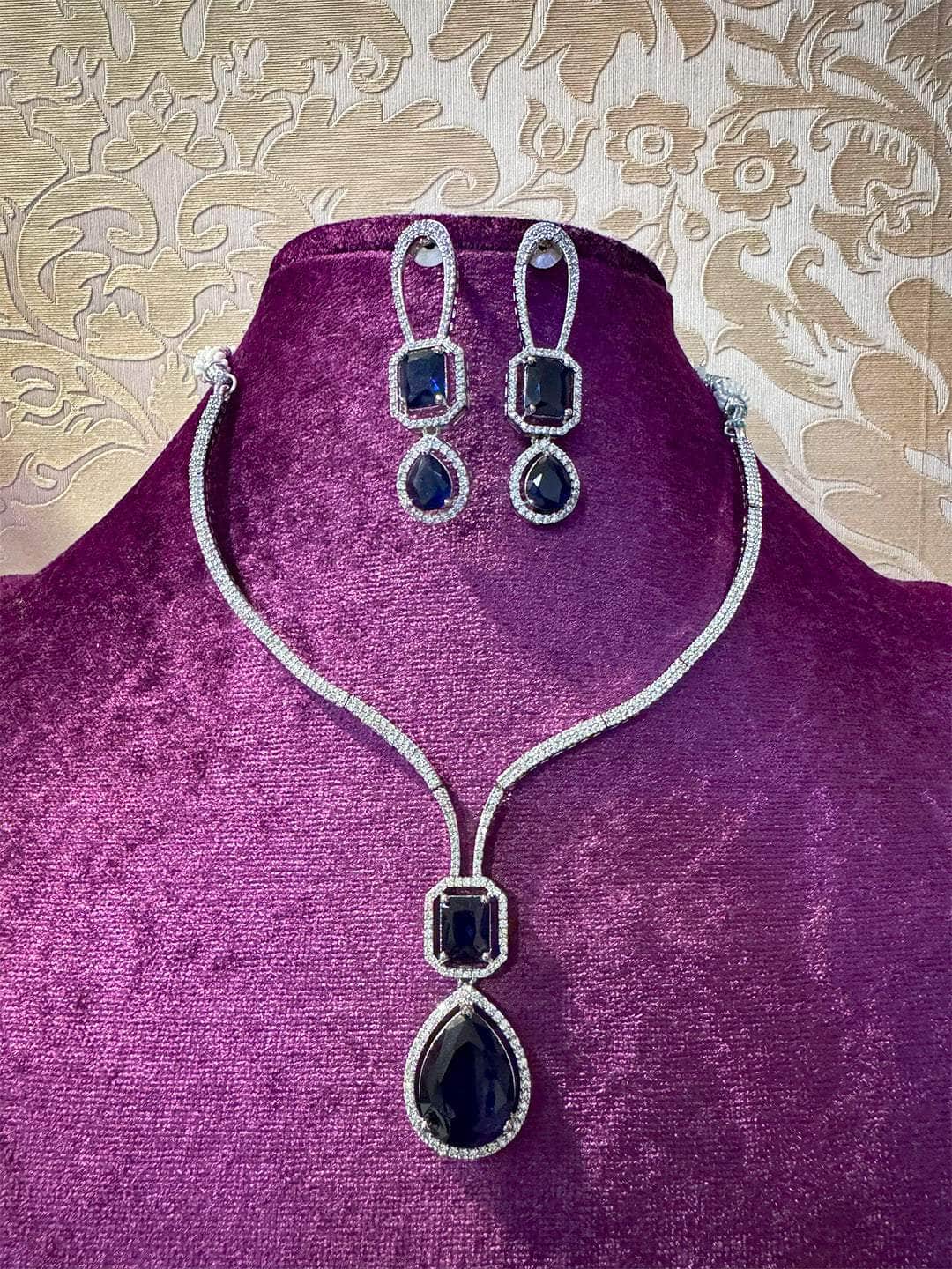 Ishhaara Sapphire Necklace Blue Diamond Teardrop Necklace